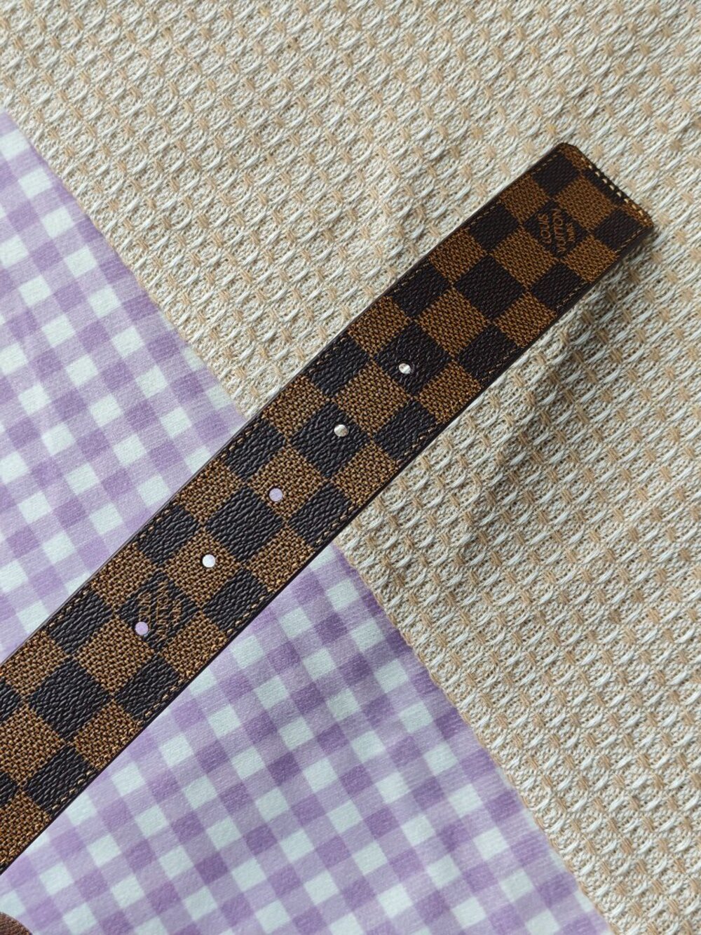 Unisex Louis Vuitton Damier Ebene Canvas Belt Gold LV Buckle 95/38 - Picture 7 of 9